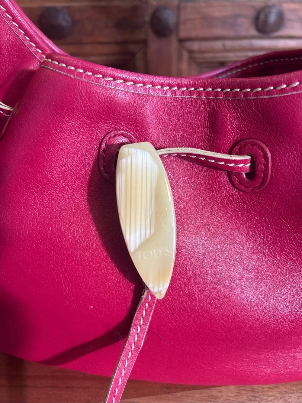 Tod's leather hobo bag, pink/cream color distinct design elements q 13 1/2” x 8”